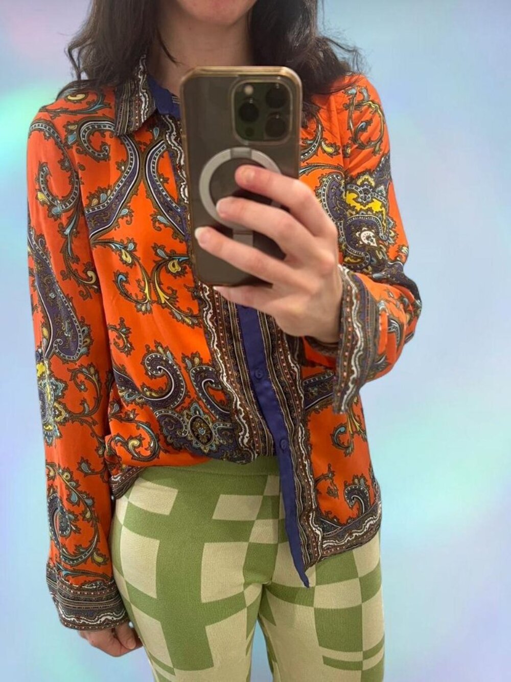 Vintage Nicole Miller Orange Paisley Blouse Size S